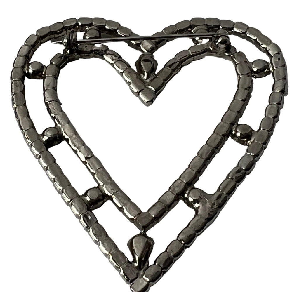 Vintage Oversized RARE Rhinestone Heart Brooch - Picture 7 of 11